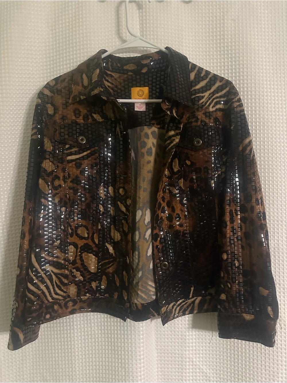 Ruby Rd. Brown Multi Animal Print Sequin Jean Jacket